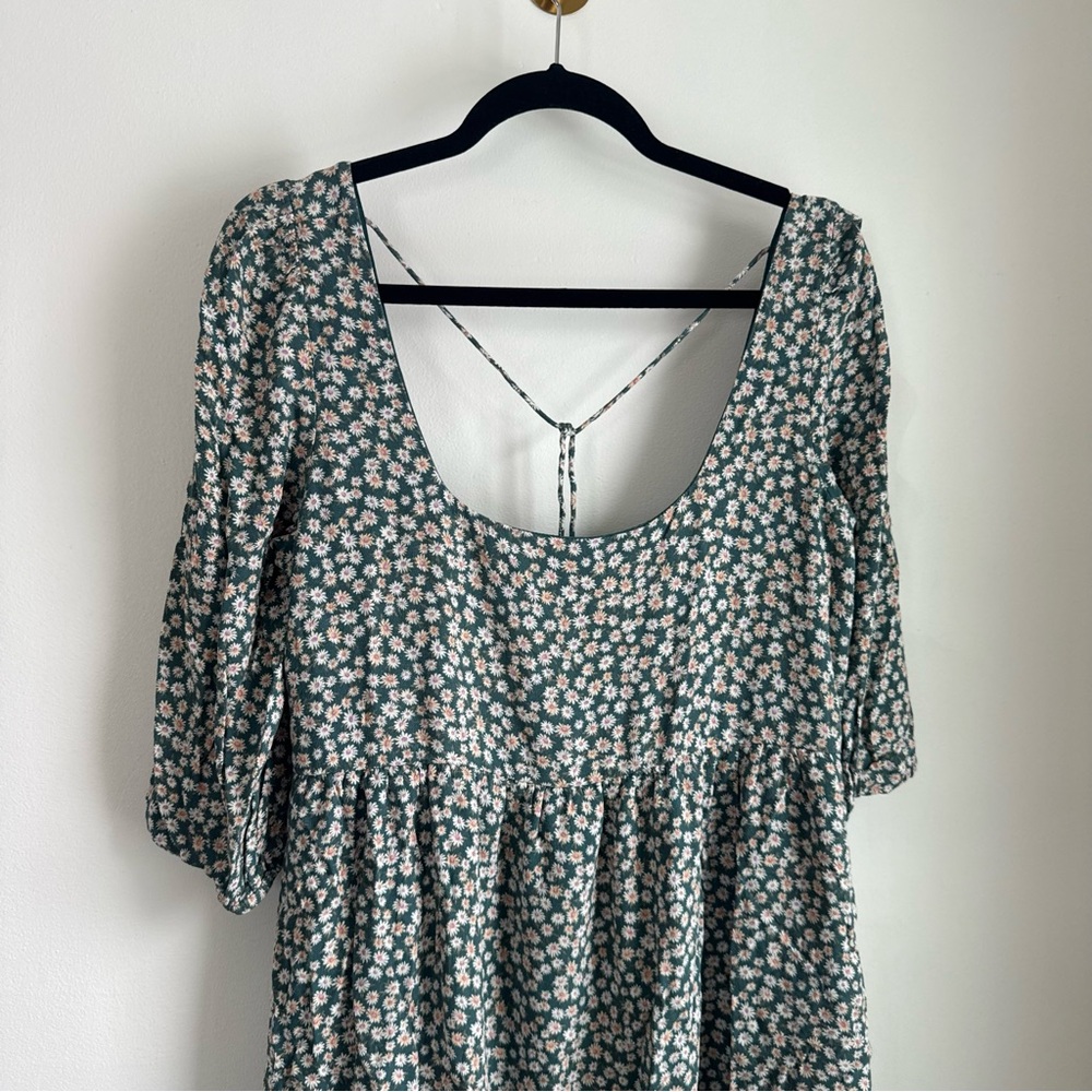 American Eagle AE Green Floral Babydoll Sundress